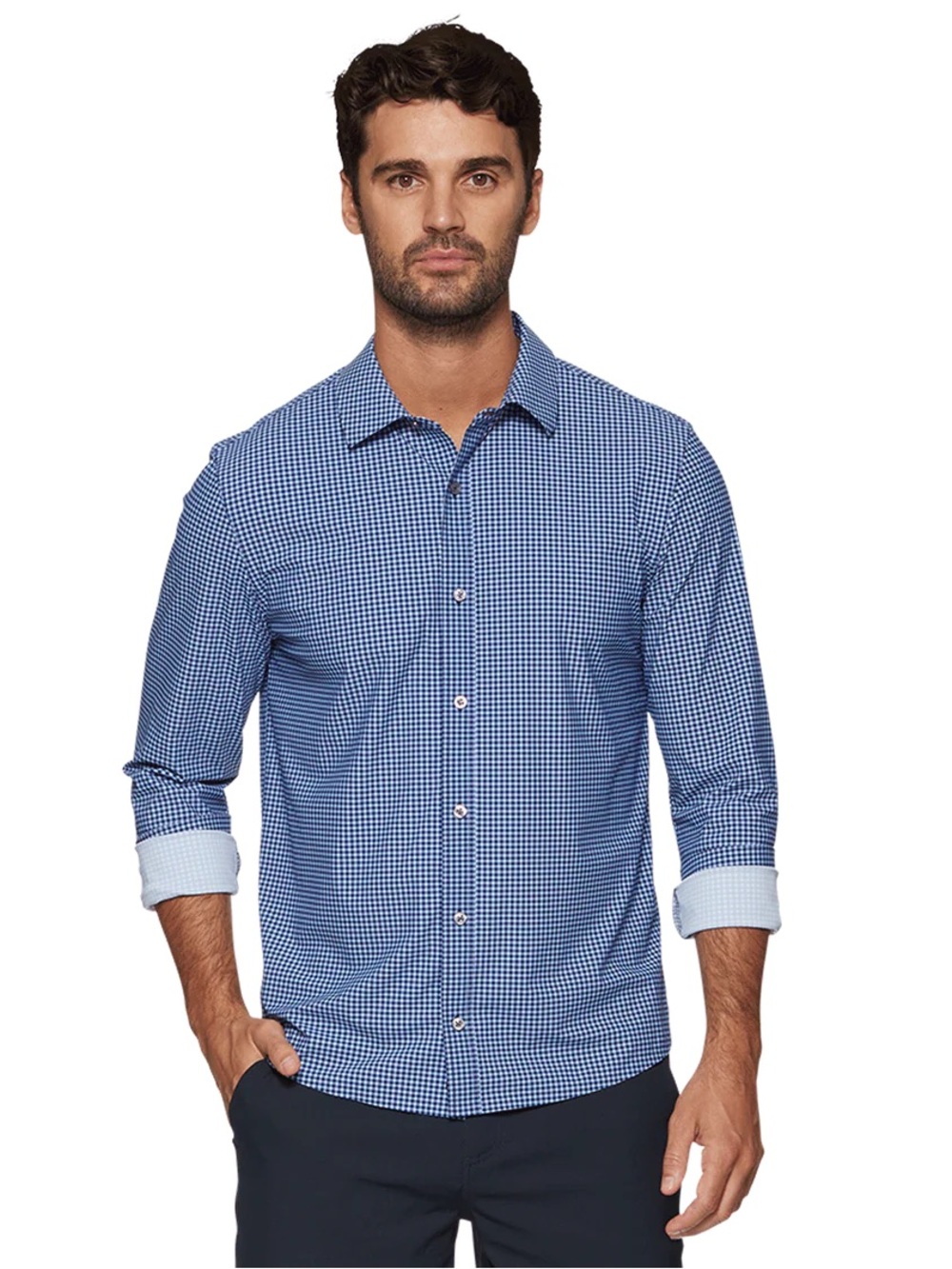 Flag & Anthem Journey stretch performance shirt, Journey Blue/Navy Gingham, L